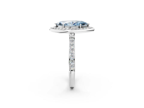 White gold Fancy Blue Marquise Cut Diamond Halo Ring with Bezel Frame and Pavé Band_2