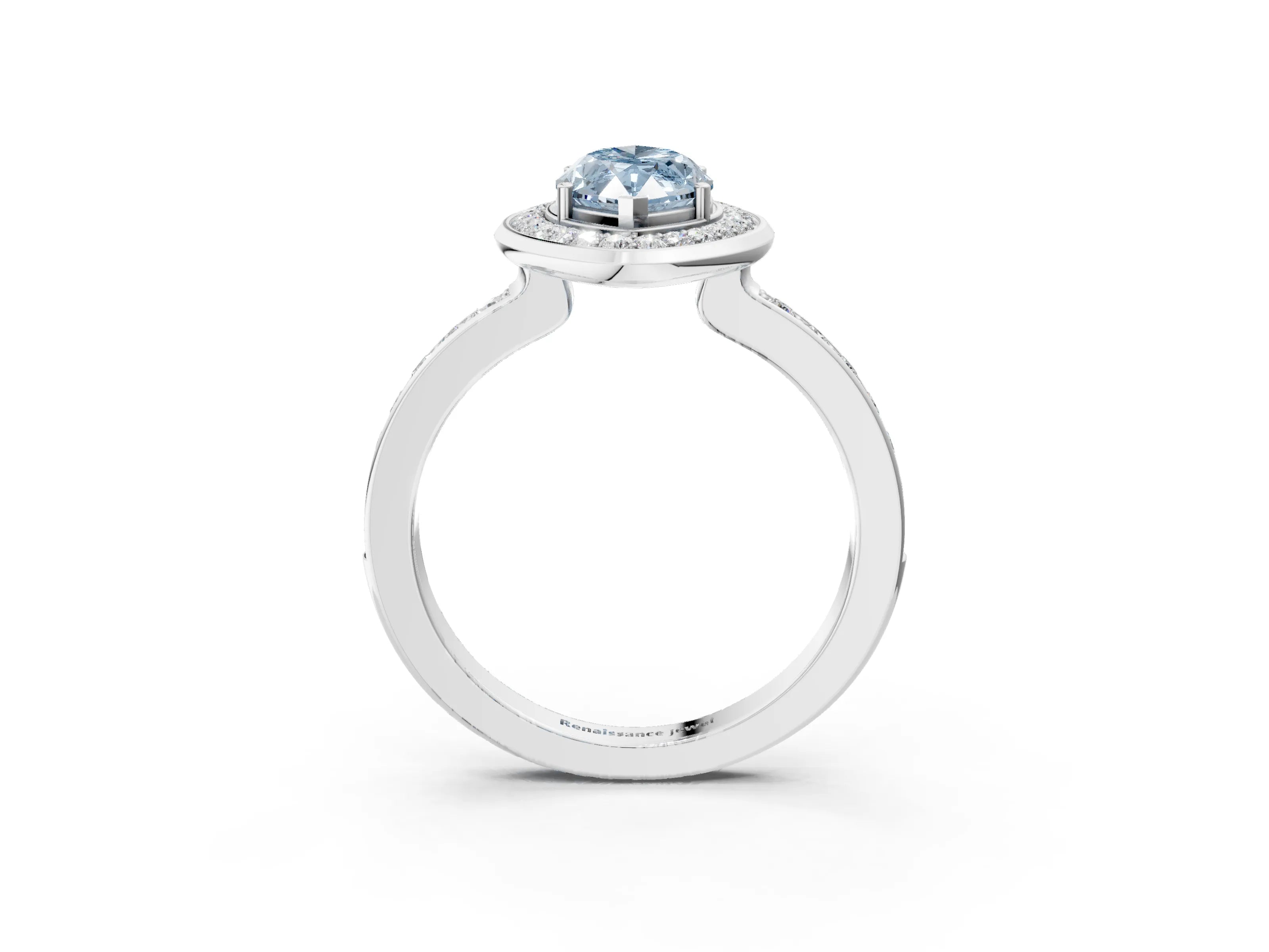 White gold Fancy Blue Marquise Cut Diamond Halo Ring with Bezel Frame and Pavé Band_3
