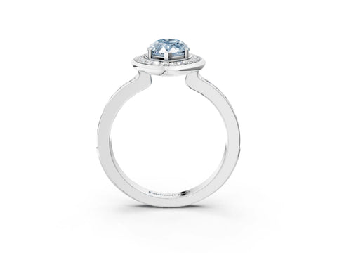 White gold Fancy Blue Marquise Cut Diamond Halo Ring with Bezel Frame and Pavé Band_3
