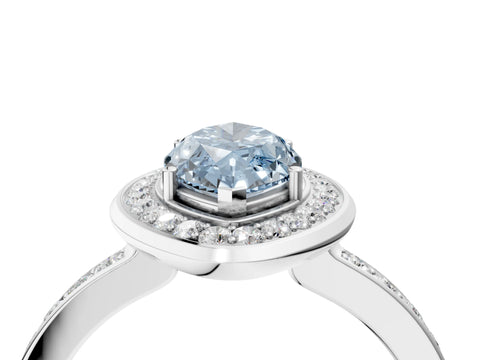 White gold Fancy Blue Marquise Cut Diamond Halo Ring with Bezel Frame and Pavé Band_4