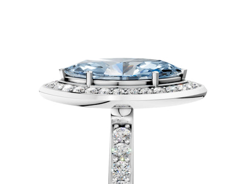 White gold Fancy Blue Marquise Cut Diamond Halo Ring with Bezel Frame and Pavé Band_5
