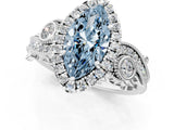 White gold Fancy Blue Marquise Cut Diamond Halo Ring with Milgrain Pavé Band and Four-Prong Setting_66