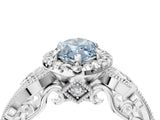 White gold Fancy Blue Marquise Cut Diamond Halo Ring with Milgrain Pavé Band and Four-Prong Setting_70