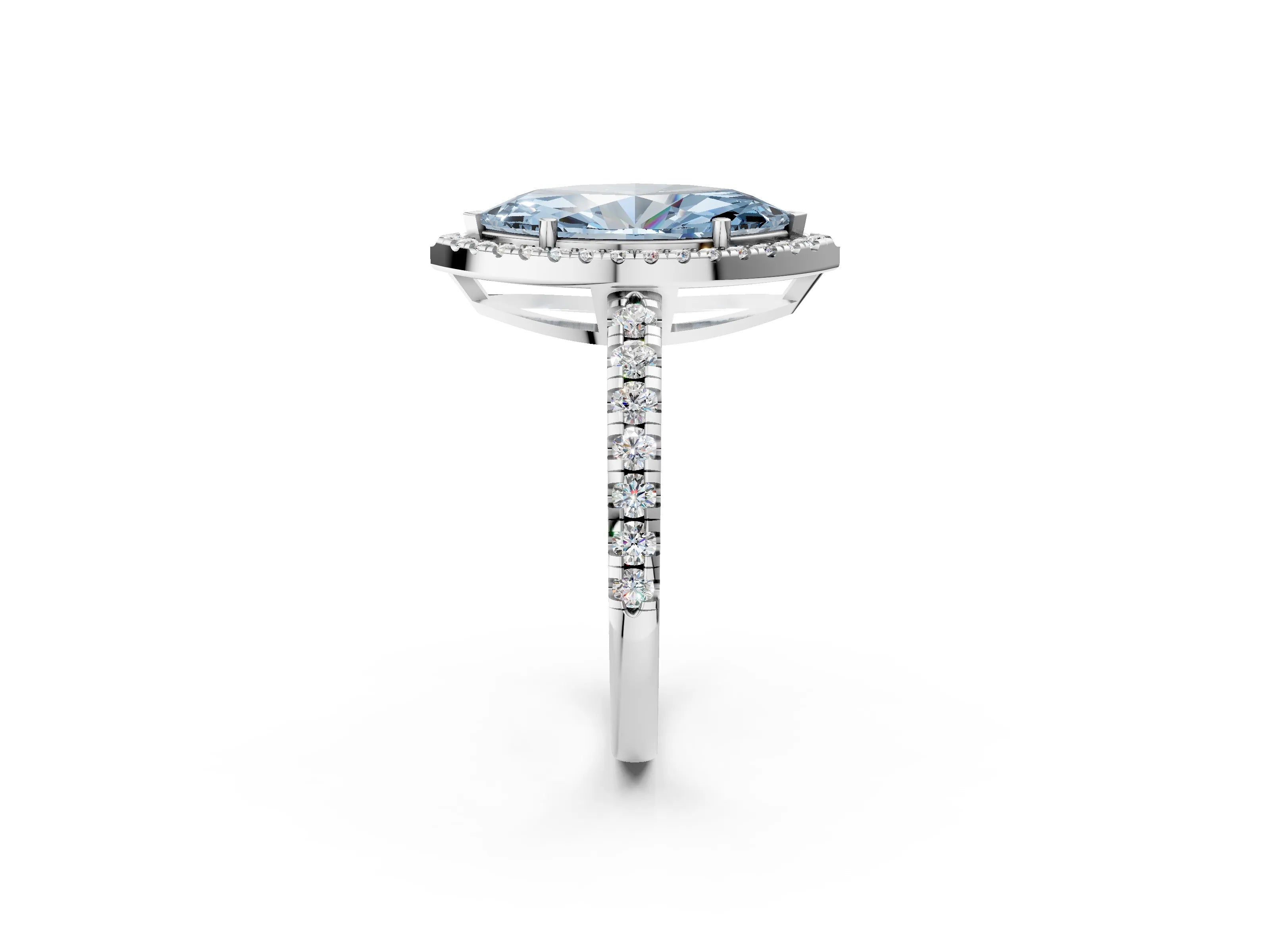 White gold Fancy Blue Marquise Cut Diamond Halo Ring with Pavé Band and Four-Prong Setting_14