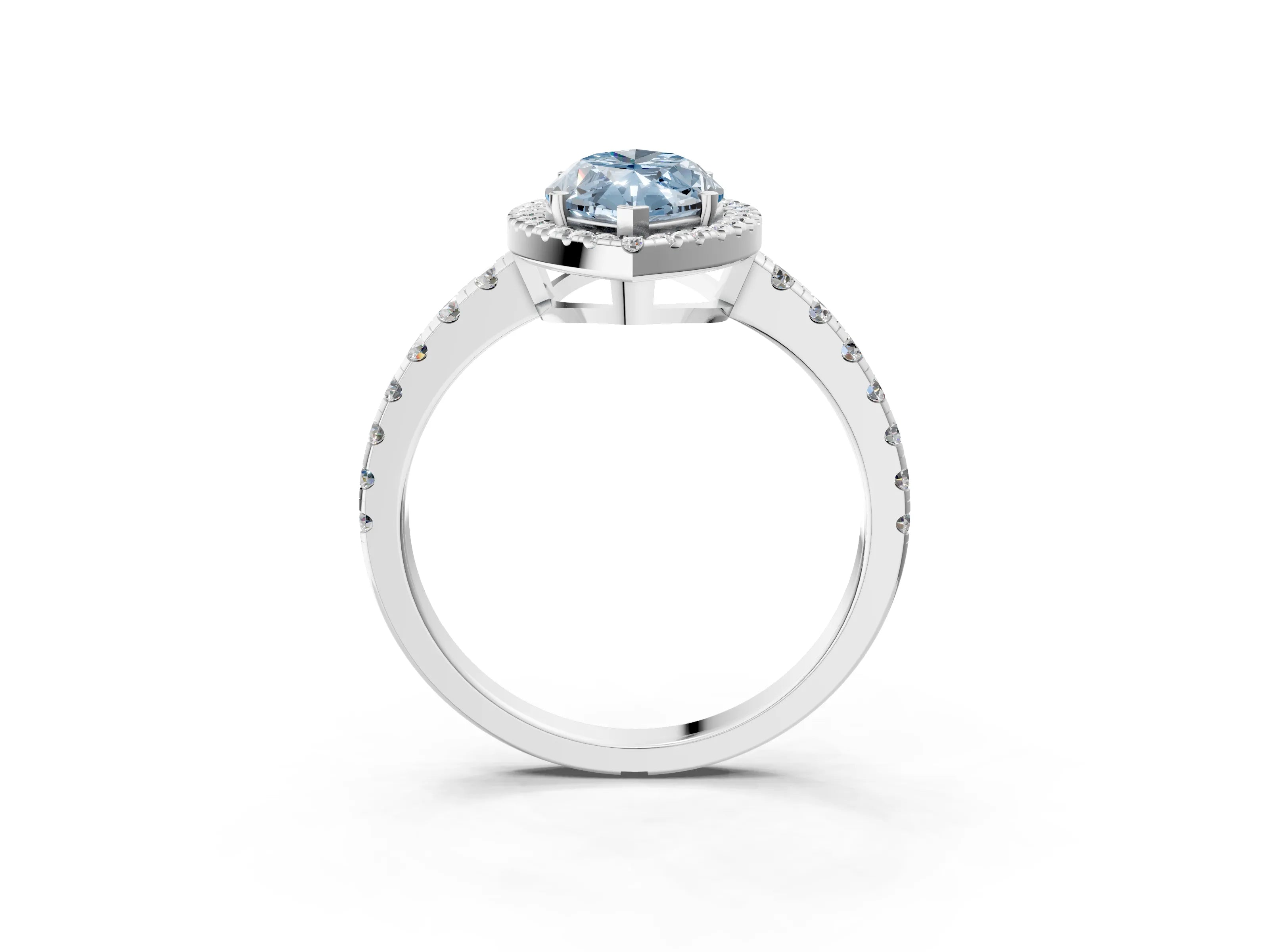 White gold Fancy Blue Marquise Cut Diamond Halo Ring with Pavé Band and Four-Prong Setting_15