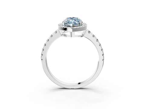 White gold Fancy Blue Marquise Cut Diamond Halo Ring with Pavé Band and Four-Prong Setting_15
