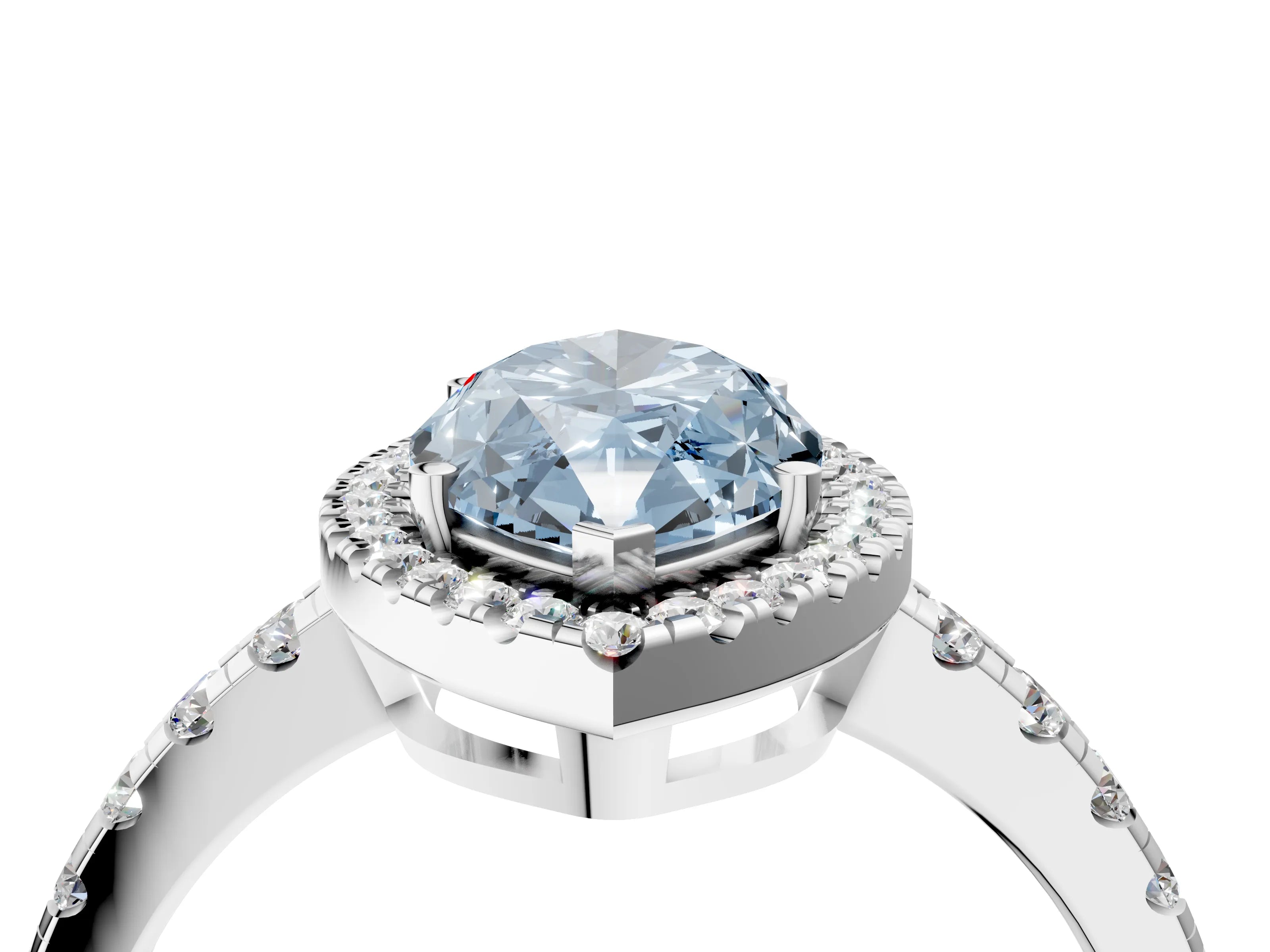 White gold Fancy Blue Marquise Cut Diamond Halo Ring with Pavé Band and Four-Prong Setting_16