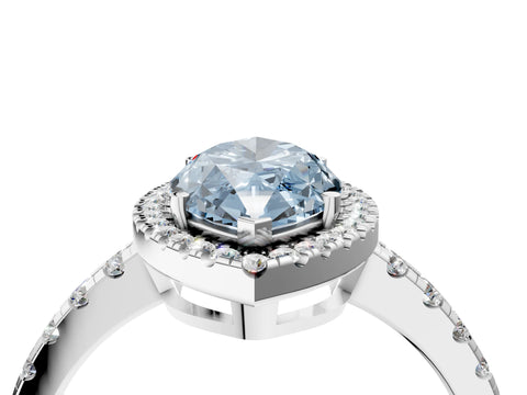White gold Fancy Blue Marquise Cut Diamond Halo Ring with Pavé Band and Four-Prong Setting_16