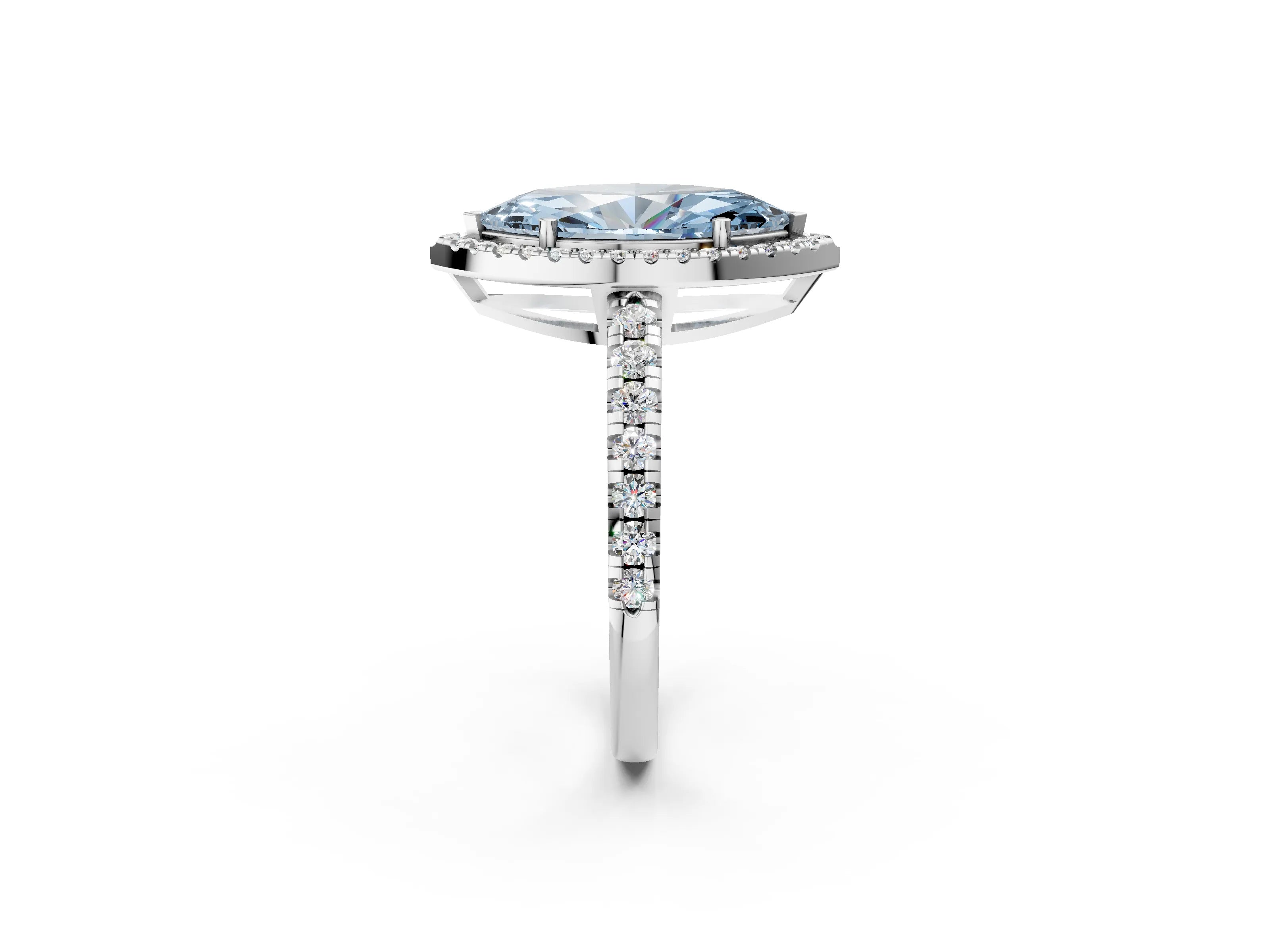 White gold Fancy Blue Marquise Cut Diamond Halo Ring with Pavé Band and Four-Prong Setting_2