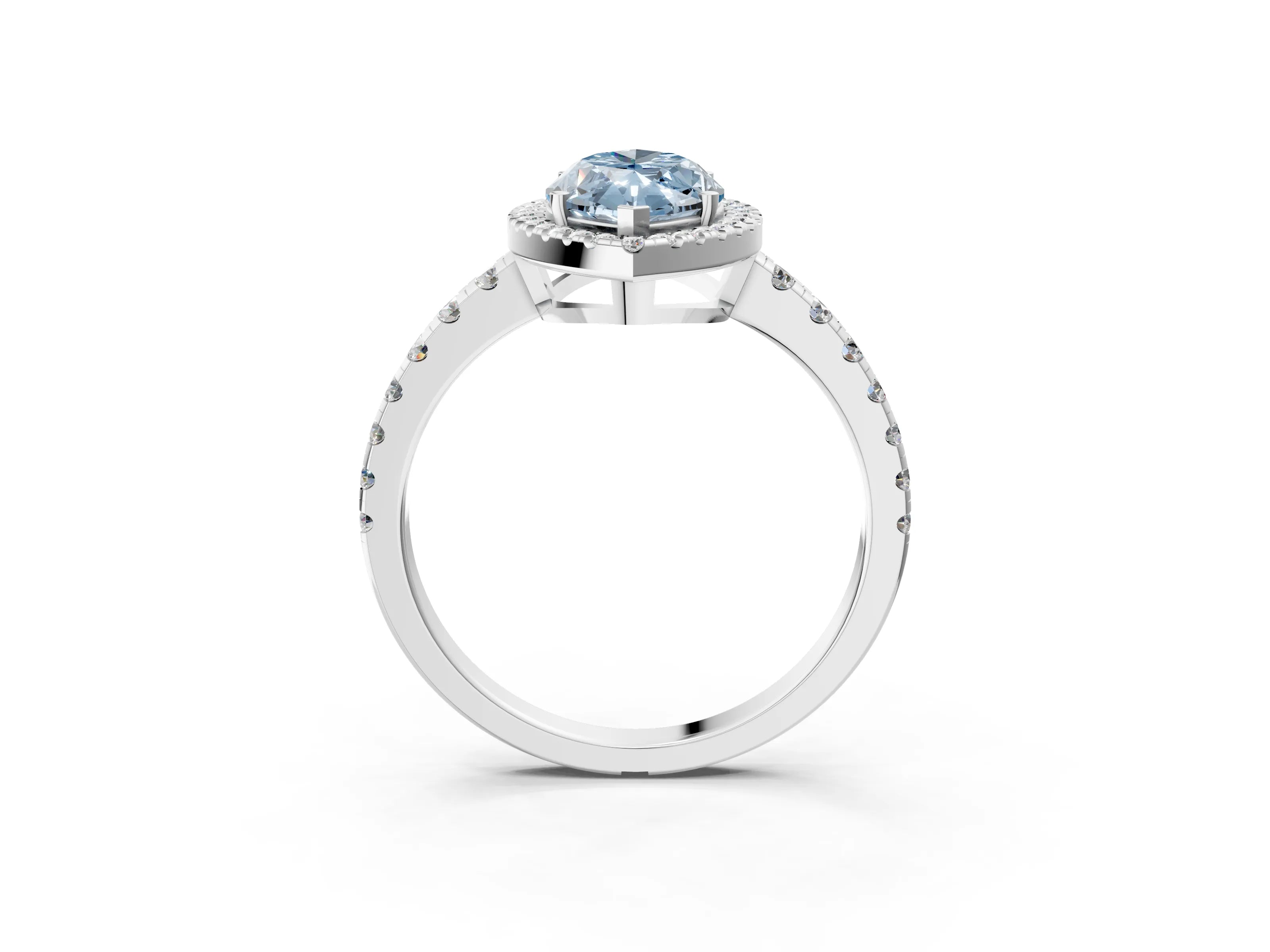 White gold Fancy Blue Marquise Cut Diamond Halo Ring with Pavé Band and Four-Prong Setting_3