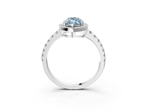 White gold Fancy Blue Marquise Cut Diamond Halo Ring with Pavé Band and Four-Prong Setting_3