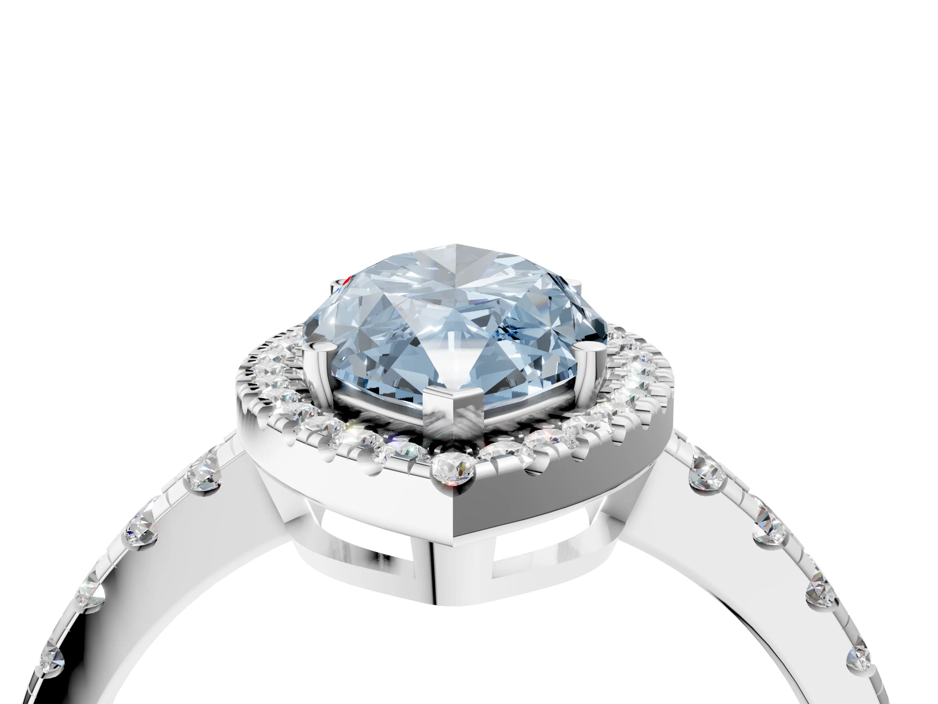 White gold Fancy Blue Marquise Cut Diamond Halo Ring with Pavé Band and Four-Prong Setting_4