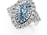 White gold Fancy Blue Marquise Cut Diamond Halo Ring with Pavé Band and Four-Prong Setting_54