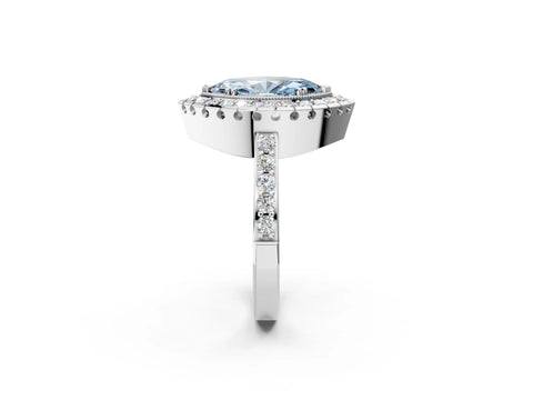 White gold Fancy Blue Marquise Cut Diamond Halo Ring with Pavé Band and Prong Setting_14