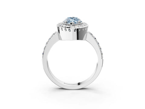 White gold Fancy Blue Marquise Cut Diamond Halo Ring with Pavé Band and Prong Setting_15