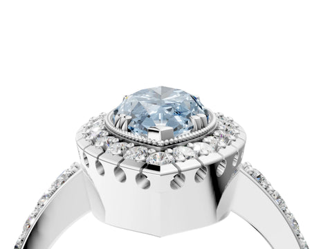 White gold Fancy Blue Marquise Cut Diamond Halo Ring with Pavé Band and Prong Setting_16