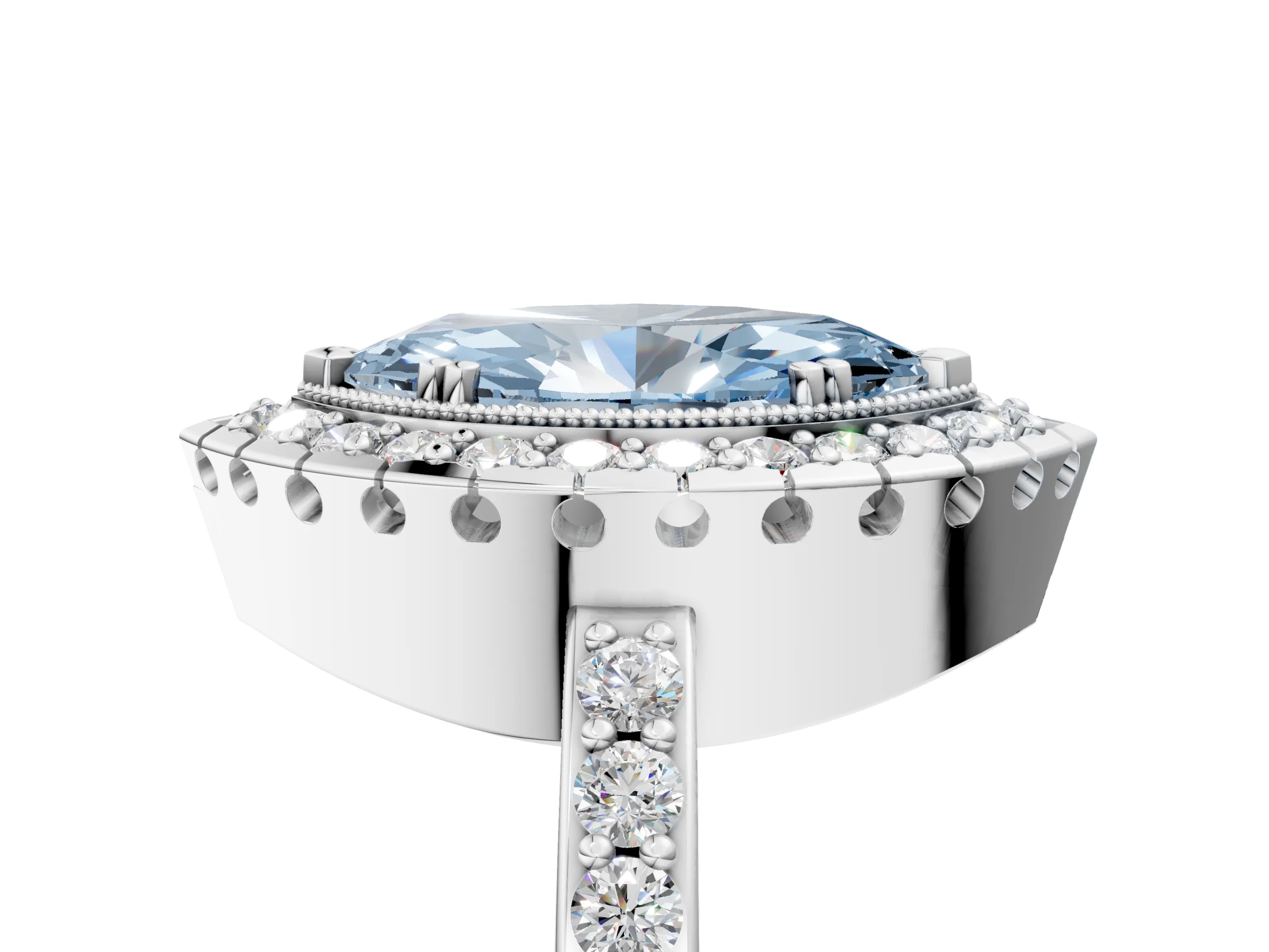 White gold Fancy Blue Marquise Cut Diamond Halo Ring with Pavé Band and Prong Setting_17