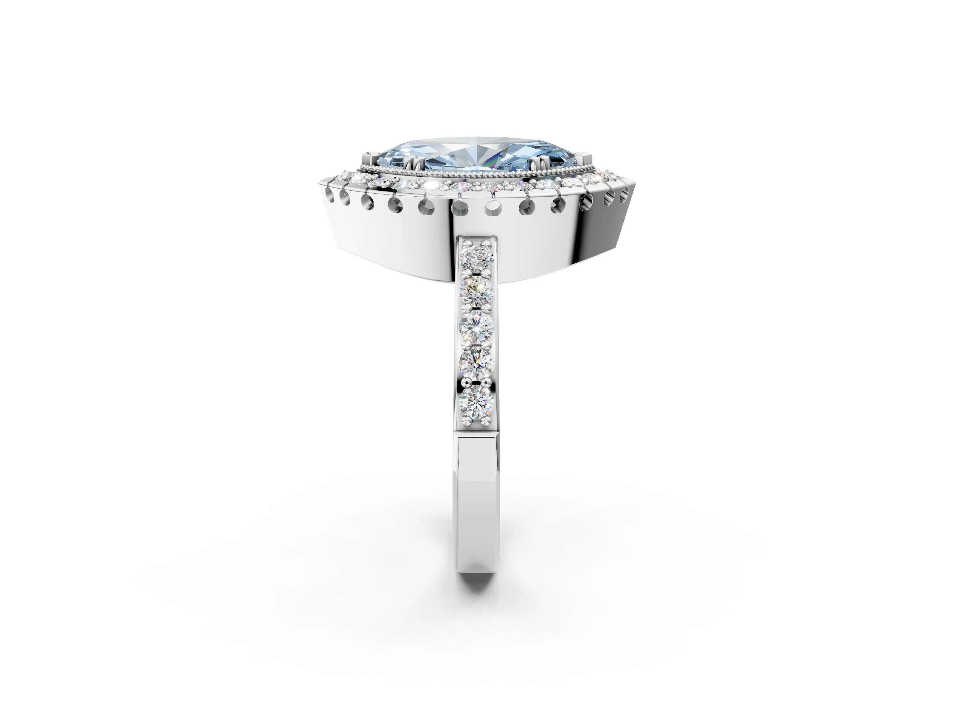 White gold Fancy Blue Marquise Cut Diamond Halo Ring with Pavé Band and Prong Setting_2
