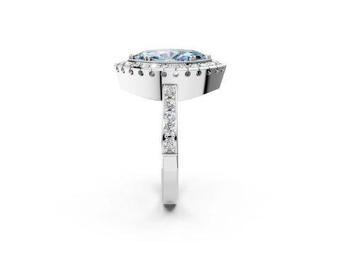 White gold Fancy Blue Marquise Cut Diamond Halo Ring with Pavé Band and Prong Setting_2