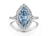 White gold Fancy Blue Marquise Cut Diamond Halo Ring with Pear Side Stones and Prong Setting_95