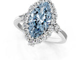 White gold Fancy Blue Marquise Cut Diamond Halo Ring with Pear Side Stones and Prong Setting_96