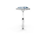 White gold Fancy Blue Marquise Cut Diamond Halo Ring with Pear Side Stones and Prong Setting_97