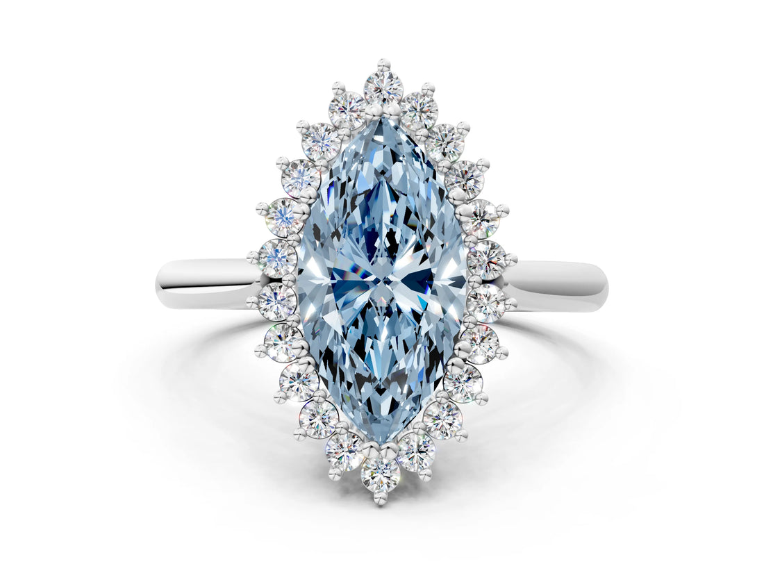 White gold Fancy Blue Marquise  Cut Diamond Halo Ring with Solitaire Band and Prong Setting_71