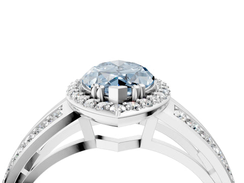 White gold Fancy Blue Marquise Cut Diamond Halo Ring with Split Shank Pavé Band and Four-Prong Setting_16