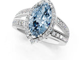 White gold Fancy Blue Marquise Cut Diamond Halo Ring with Split Shank Pavé Band and Four-Prong Setting_25