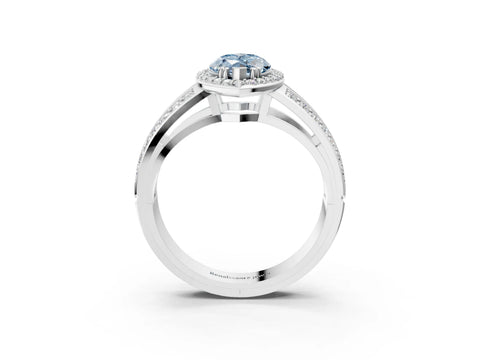 White gold Fancy Blue Marquise Cut Diamond Halo Ring with Split Shank Pavé Band and Four-Prong Setting_27