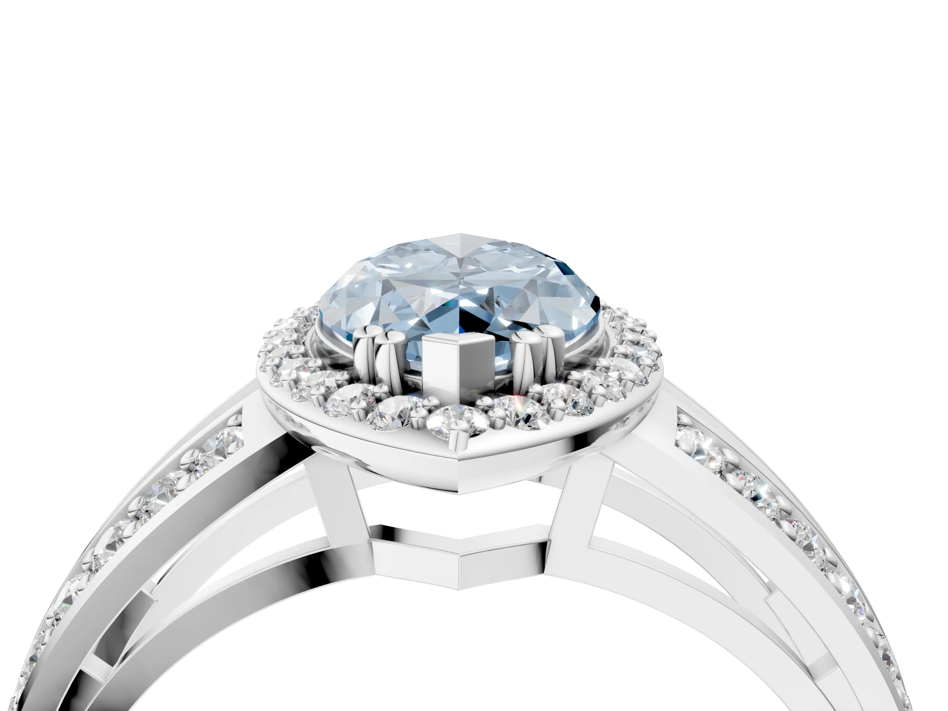 White gold Fancy Blue Marquise Cut Diamond Halo Ring with Split Shank Pavé Band and Four-Prong Setting_28