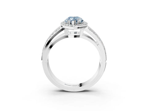White gold Fancy Blue Marquise Cut Diamond Halo Ring with Split Shank Pavé Band and Four-Prong Setting_38