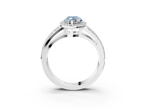White gold Fancy Blue Marquise Cut Diamond Halo Ring with Split Shank Pavé Band and Four-Prong Setting_3
