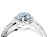 White gold Fancy Blue Marquise Cut Diamond Halo Ring with Split Shank Pavé Band and Four-Prong Setting_45