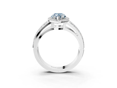 White gold Fancy Blue Marquise Cut Diamond Halo Ring with Split Shank Pavé Band and Four-Prong Setting_45