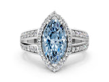 White gold Fancy Blue Marquise Cut Diamond Halo Ring with Split Shank Pavé Band and Four-Prong Setting_46