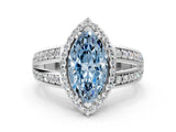 White gold Fancy Blue Marquise Cut Diamond Halo Ring with Split Shank Pavé Band and Four-Prong Setting_58