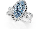 White gold Fancy Blue Marquise Cut Diamond Halo Ring with Split Shank Pavé Band and Prong Setting_80