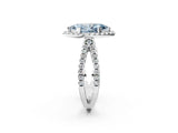 White gold Fancy Blue Marquise Cut Diamond Halo Ring with Split Shank Pavé Band and Prong Setting_81