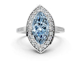 White gold Fancy Blue Marquise Cut Diamond Halo Ring with Split Shank and Four-Prong Setting_104