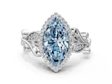 White gold Fancy Blue Marquise Cut Diamond Halo Ring with Vintage Split Shank and Four-Prong Setting_102