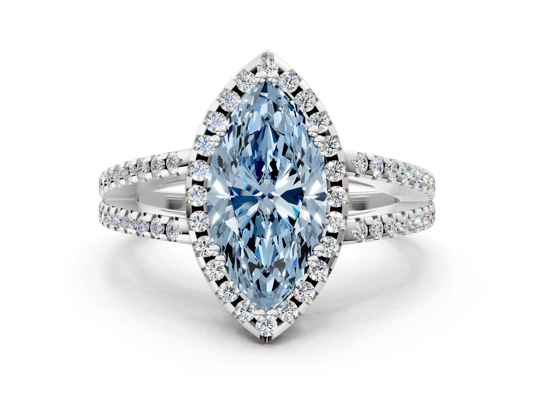 White gold Fancy Blue Marquise Cut Diamond Halo Split Shank Engagement Ring_69
