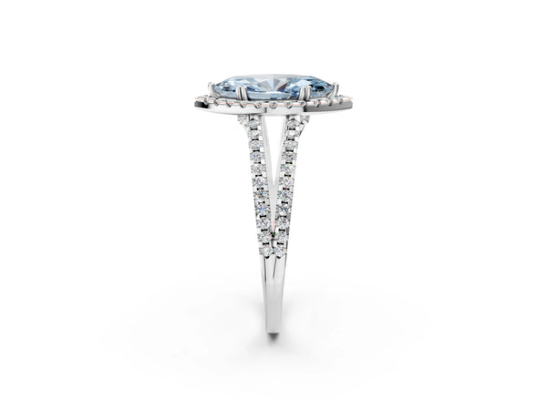Platinum Fancy Blue Marquise Cut Diamond Halo Split Shank Engagement Ring