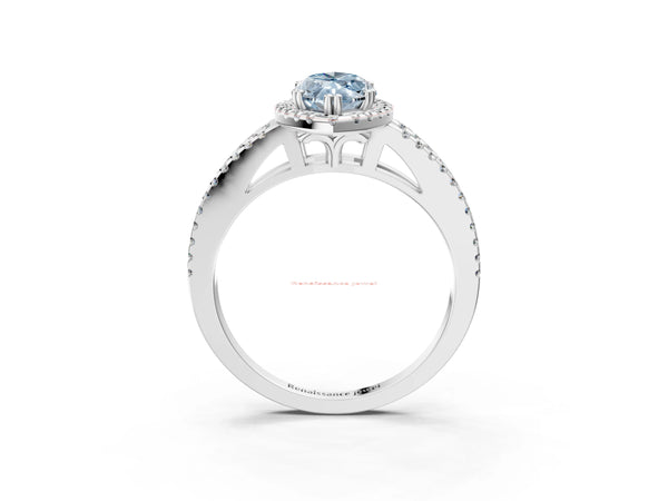 Platinum Fancy Blue Marquise Cut Diamond Halo Split Shank Engagement Ring