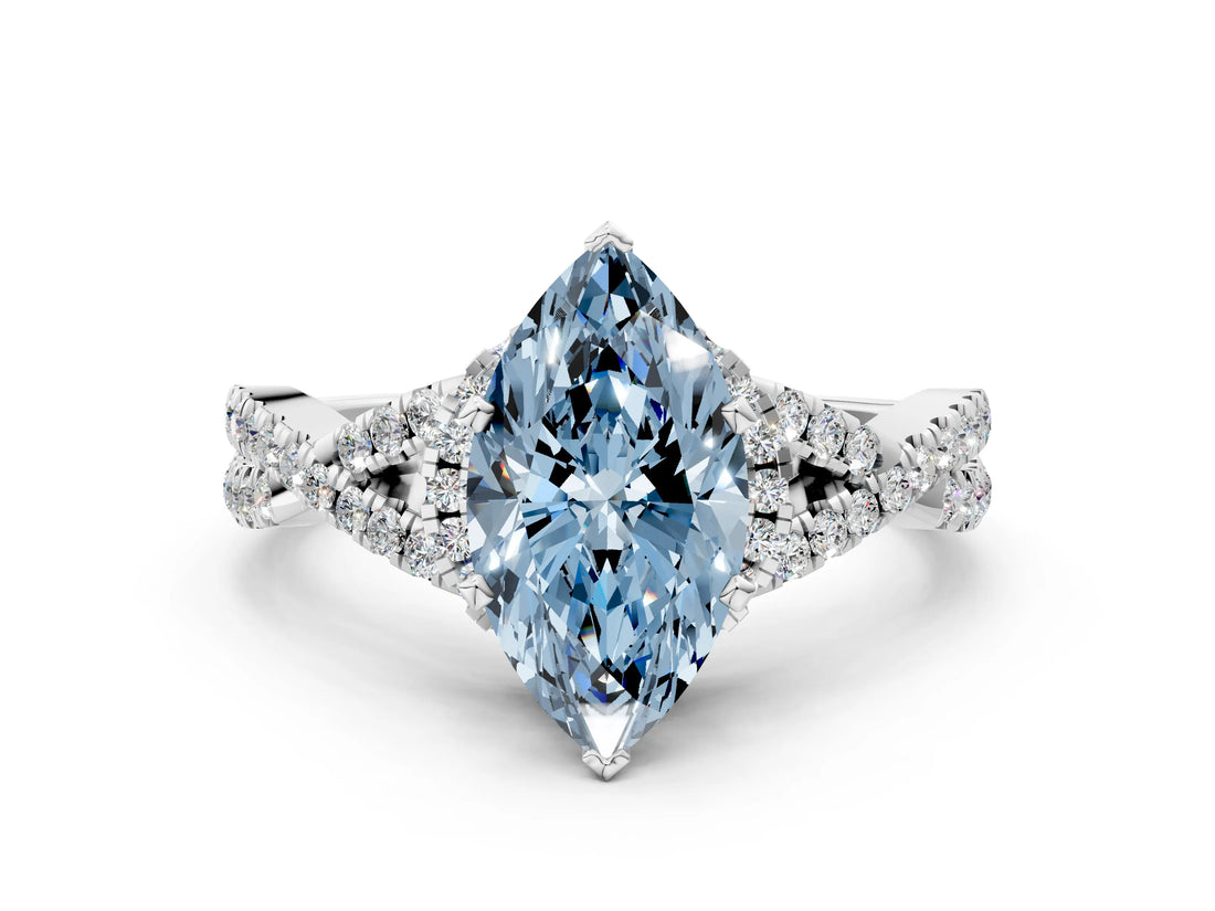 White gold Fancy Blue Marquise Cut Diamond  Halo Twist Band Solitaire Prong Setting Ring_54