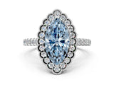 White gold Fancy Blue Marquise  Cut Diamond Milgrain Floral Halo Engagement Ring with Pavé Band_15