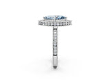 White gold Fancy Blue Marquise Cut Diamond Milgrain Halo Engagement Ring with Round Pavé Band and Prong Setting_14