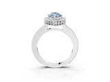 White gold Fancy Blue Marquise Cut Diamond Milgrain Halo Engagement Ring with Round Pavé Band and Prong Setting_15