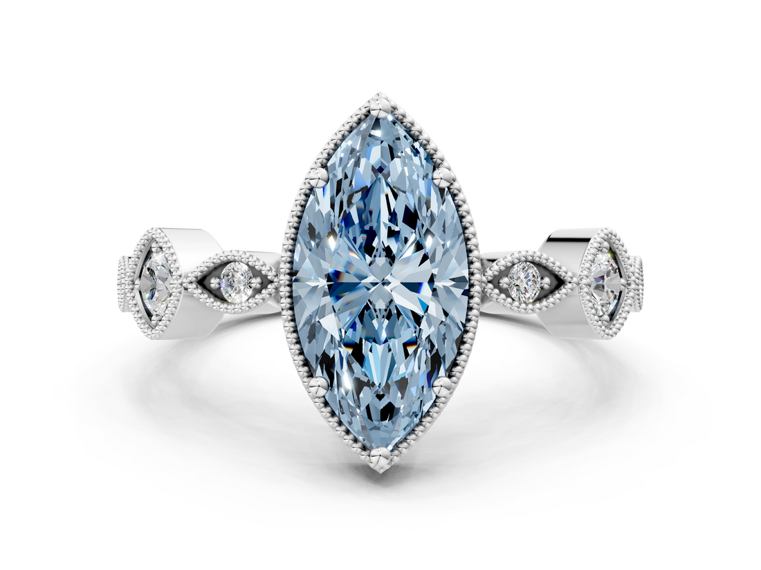 White gold Fancy Blue Marquise  Cut Diamond Milgrain Marquise Band with Prong Setting_3