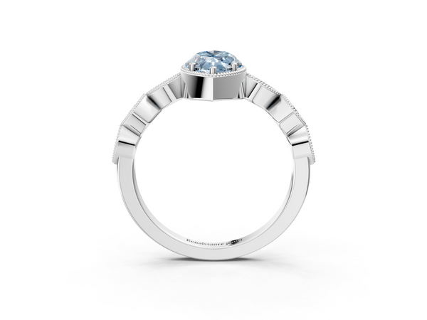 White gold Fancy Blue Marquise  Cut Diamond Milgrain Marquise Band with Prong Setting
